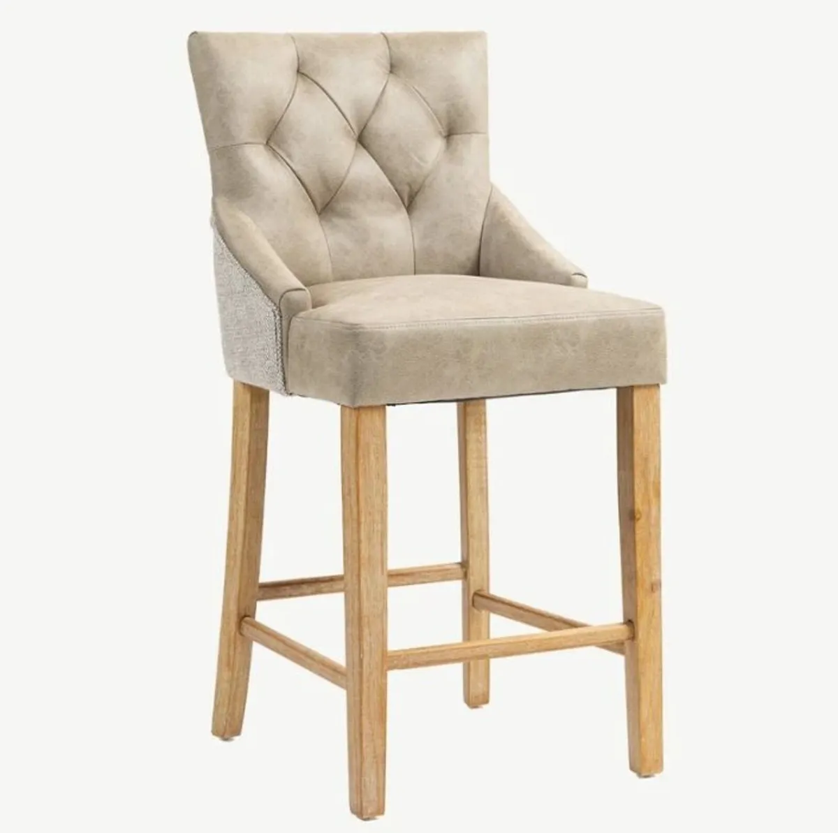 Jenna Bar Stools – Mink PU with Natural Chenille - Image 2