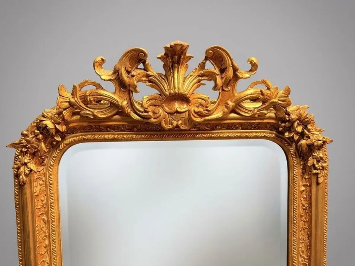 French Style Gilt Wood & Plaster Panel Mirror - Image 3