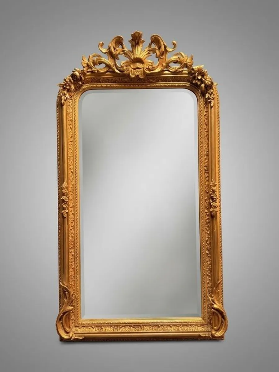 French Style Gilt Wood & Plaster Panel Mirror - Image 1