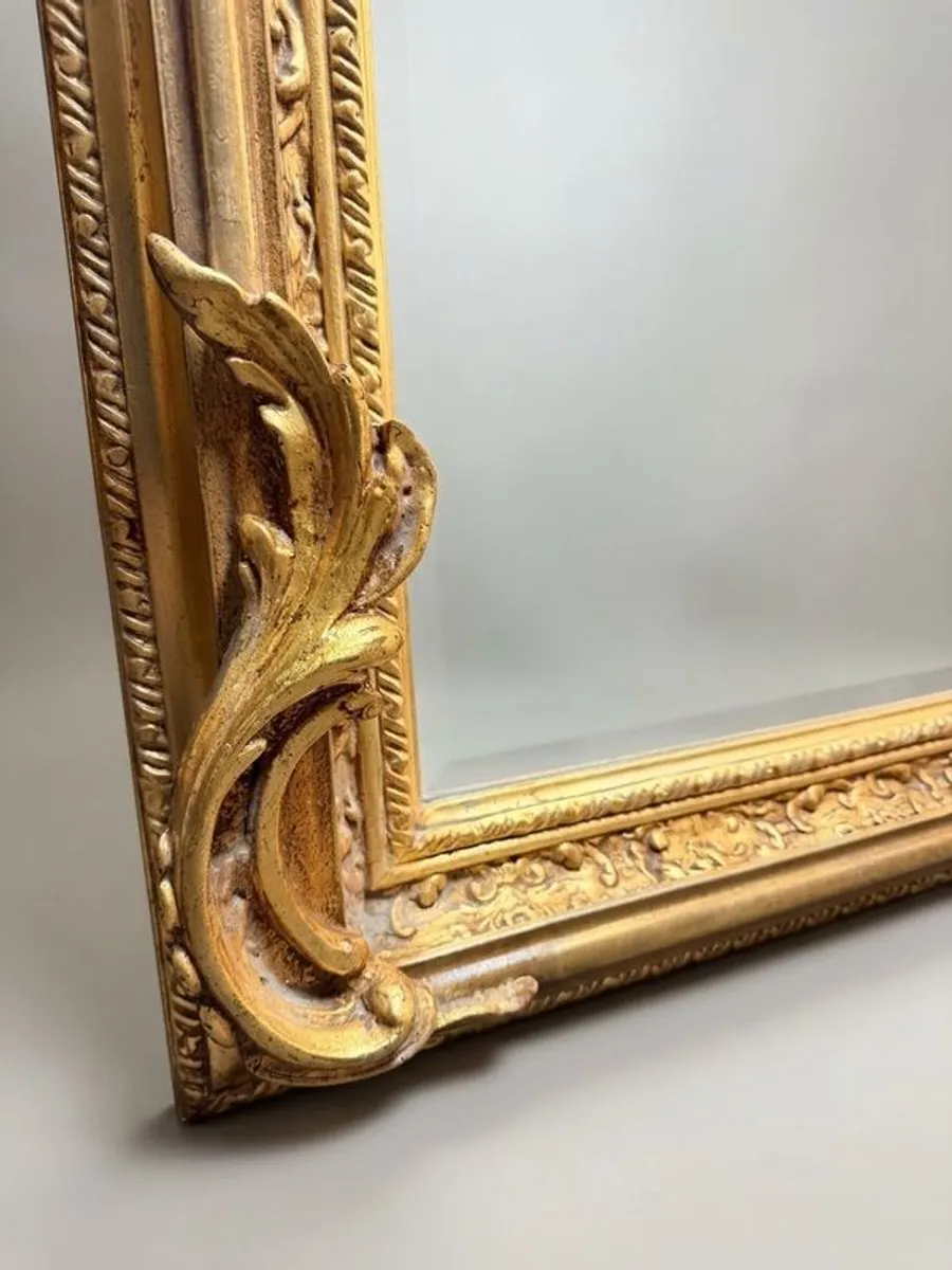 French Style Gilt Wood & Plaster Panel Mirror - Image 2