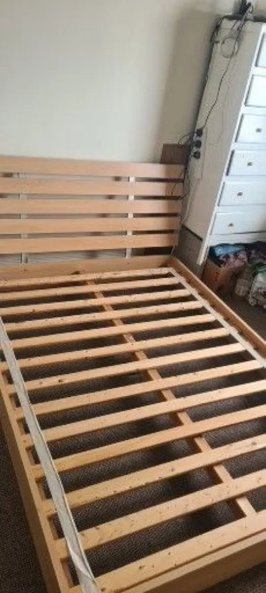 Low Platform Beech wood Double Bed and mattress , - Image 1