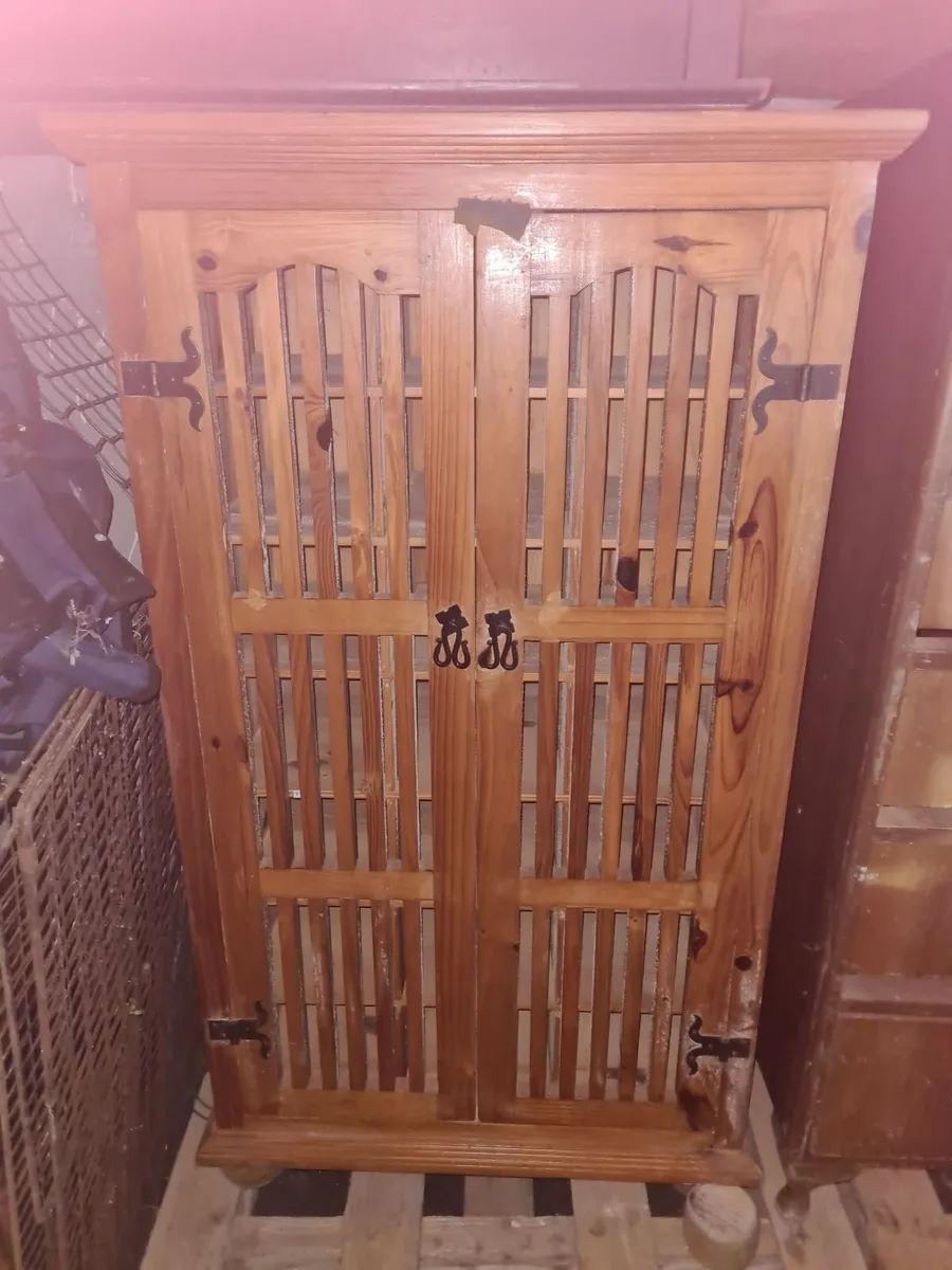 Pine wine cabinet holds 21 bottles solid construct - Image 1