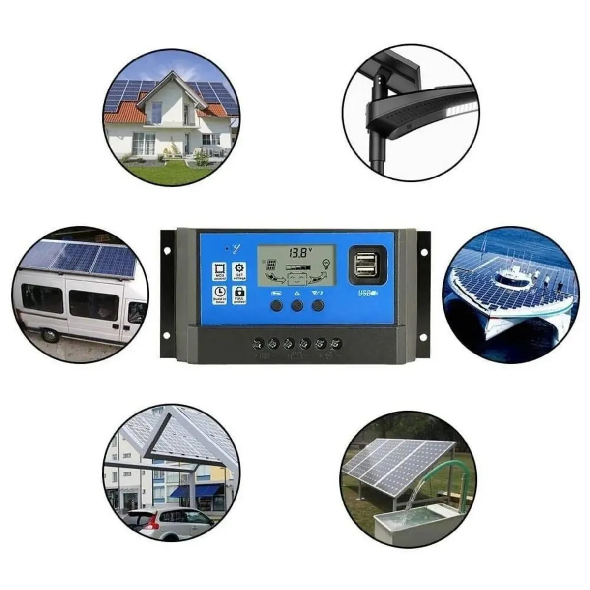 Solar Charge Controller Dual USB LCD Display - Image 1