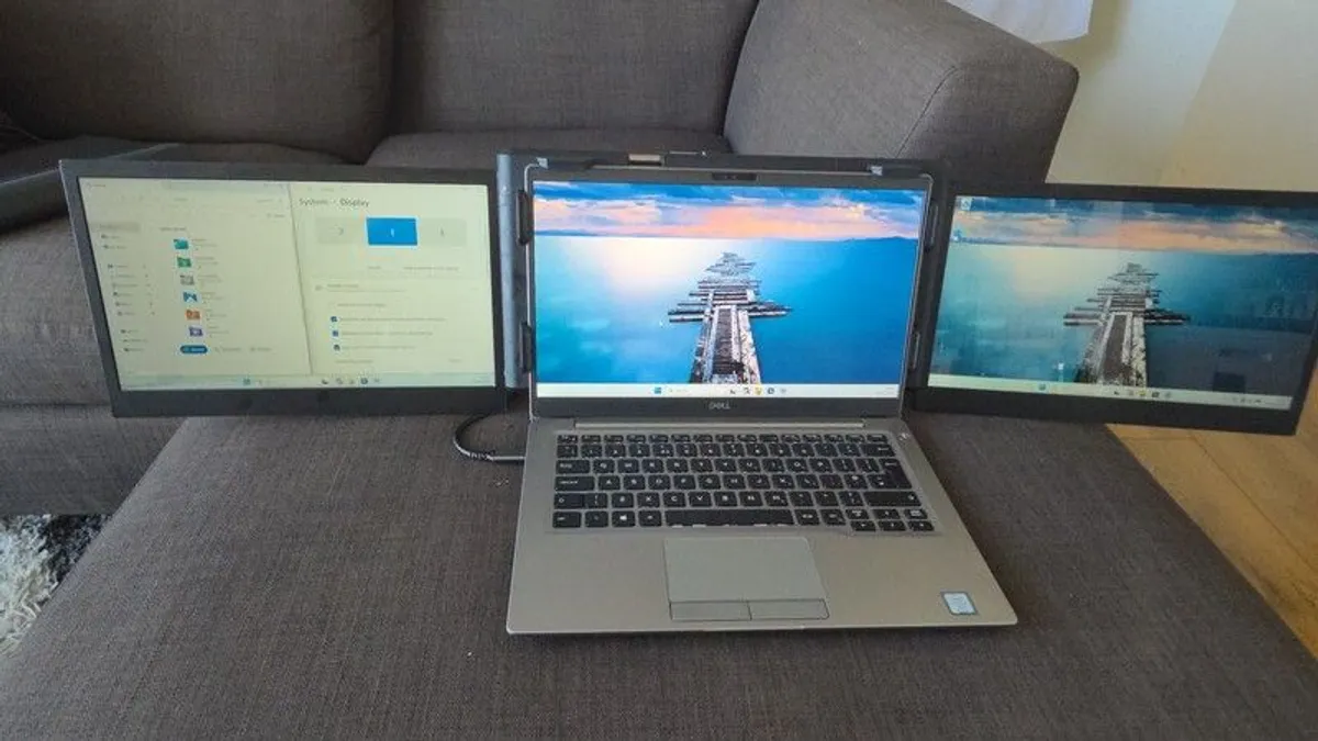 Triple Screen Laptop Extender Dual 13.3" FHD Right Hinge Damaged Screens Working - Image 1