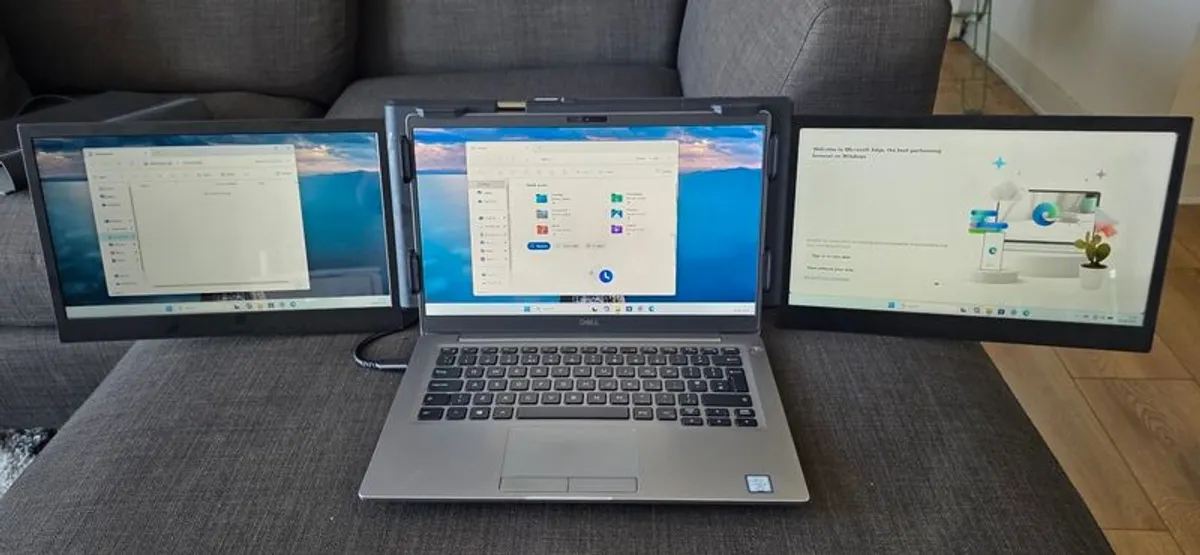 Triple Screen Laptop Extender Dual 13.3" FHD Right Hinge Damaged Screens Working - Image 3