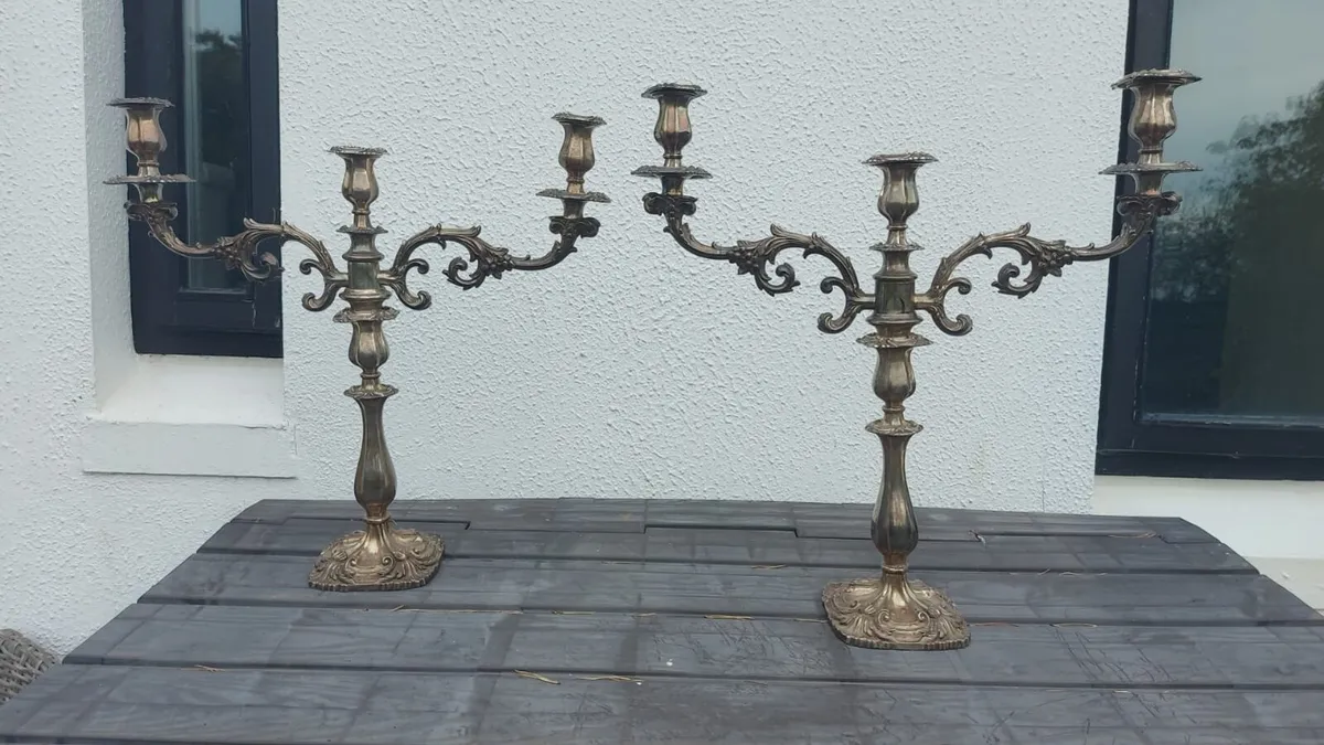 PAIR of large 19thC. silver plated candelabra - Image 1