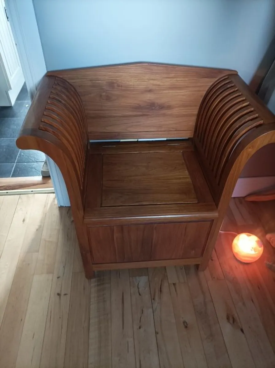 Vintage Solid Teak "Kartini" Storage Chair / Hallway Monk's Bencheast Asian "Kartini" design. - Image 1