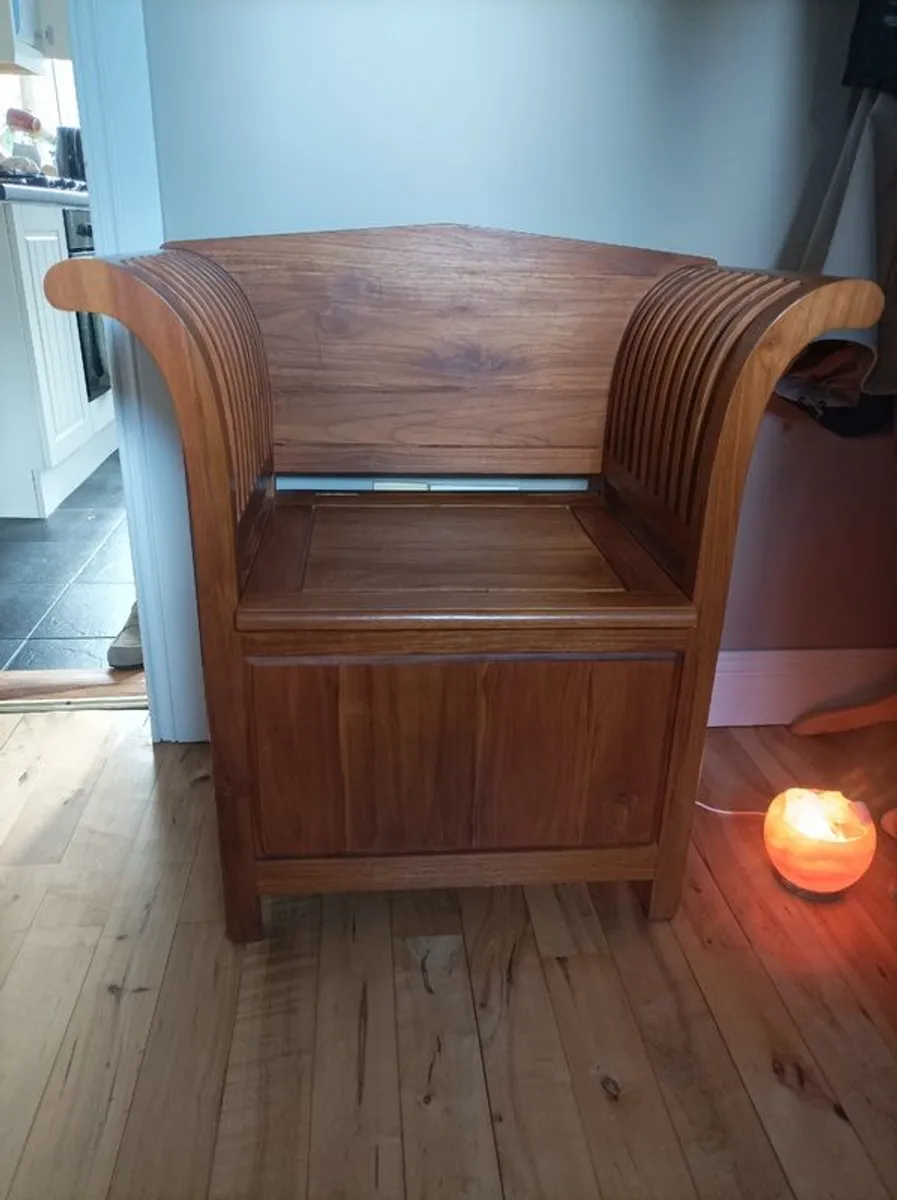 Vintage Solid Teak "Kartini" Storage Chair / Hallway Monk's Bencheast Asian "Kartini" design. - Image 2