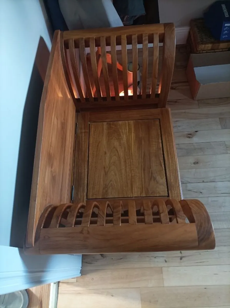 Vintage Solid Teak "Kartini" Storage Chair / Hallway Monk's Bencheast Asian "Kartini" design. - Image 3