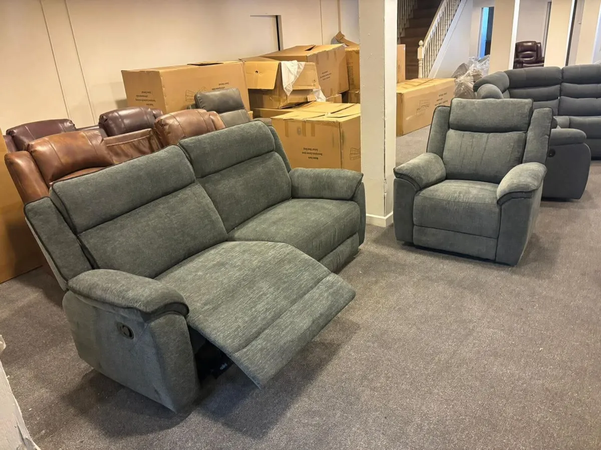 Darcy Grey 3+2 or 3+1+1 Fabric Recliner Sofa Set - Image 2
