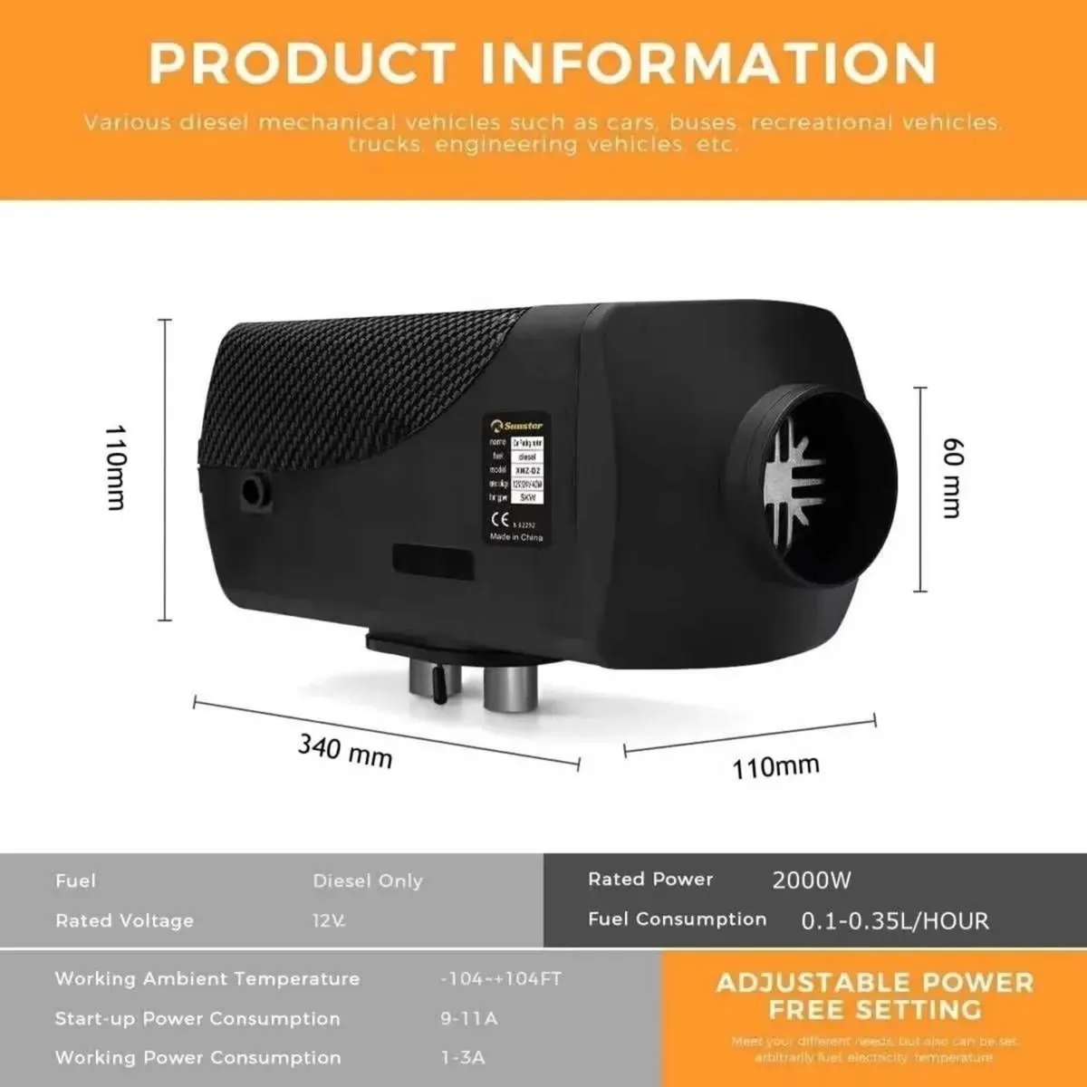Diesel Air Heater 8KW 12V with Remote Control - Image 1