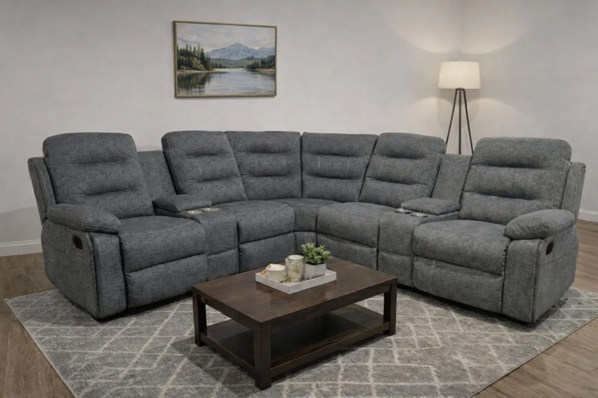 Apollo Corner Dark-Light Grey Fabric Recliner Sofa - Image 1