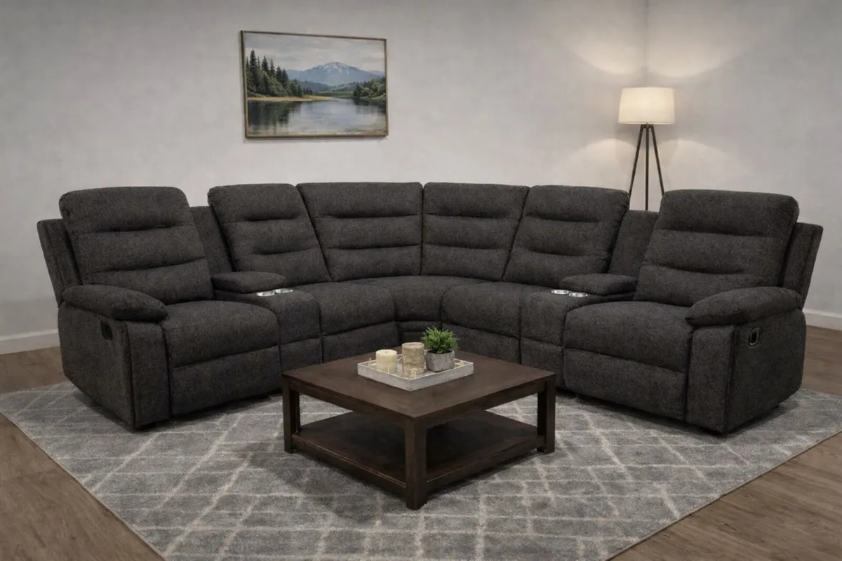 Apollo Corner Dark-Light Grey Fabric Recliner Sofa - Image 4