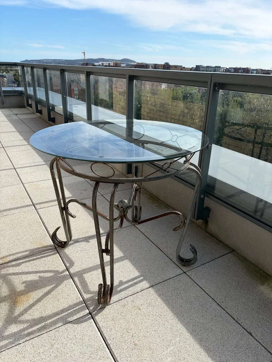 Ornate Wrought Iron & Glass Garden / Patio Table