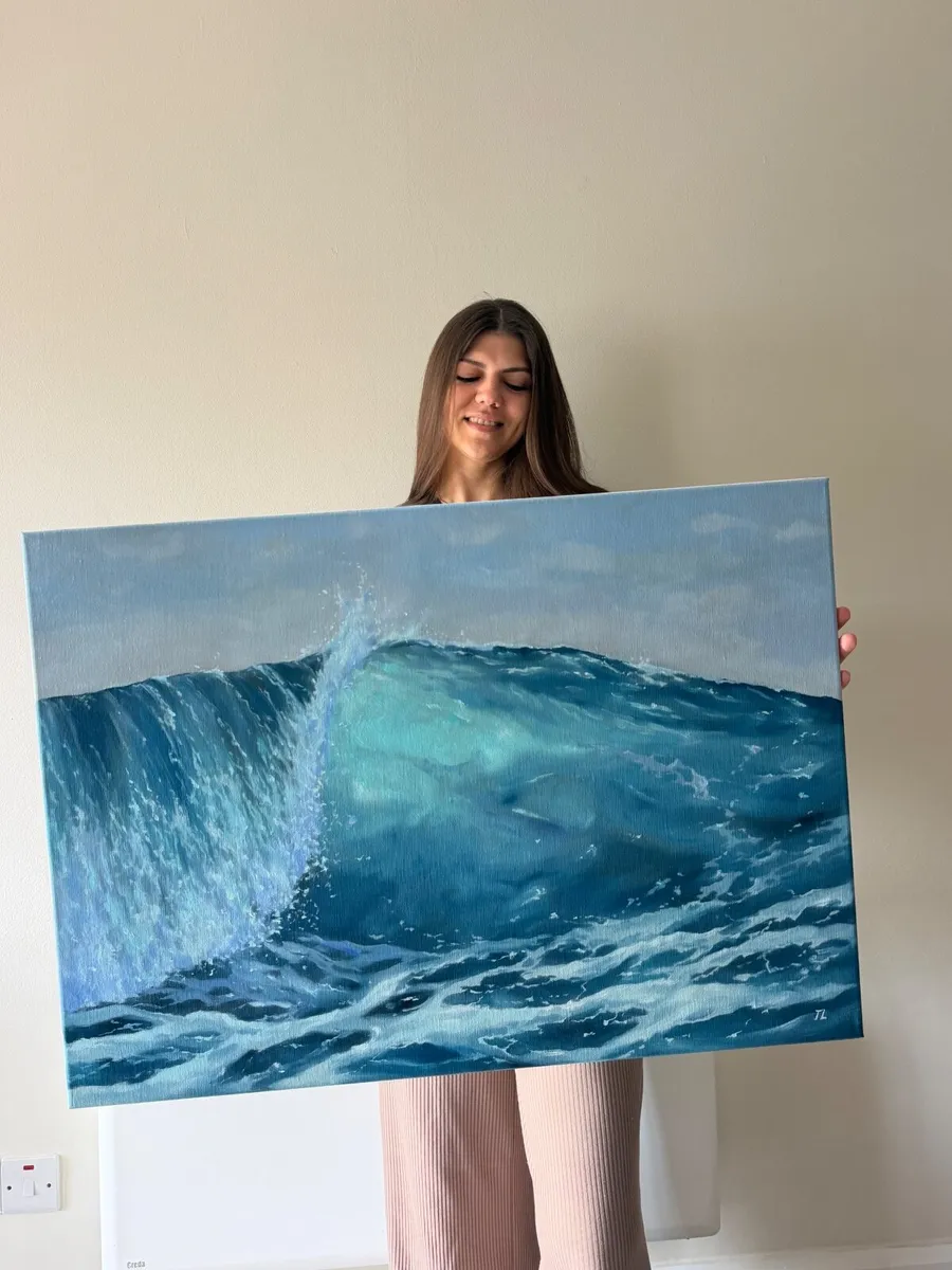 ORIGINAL OIL PAINTING, Seascape Wave  Wall Art - Image 2