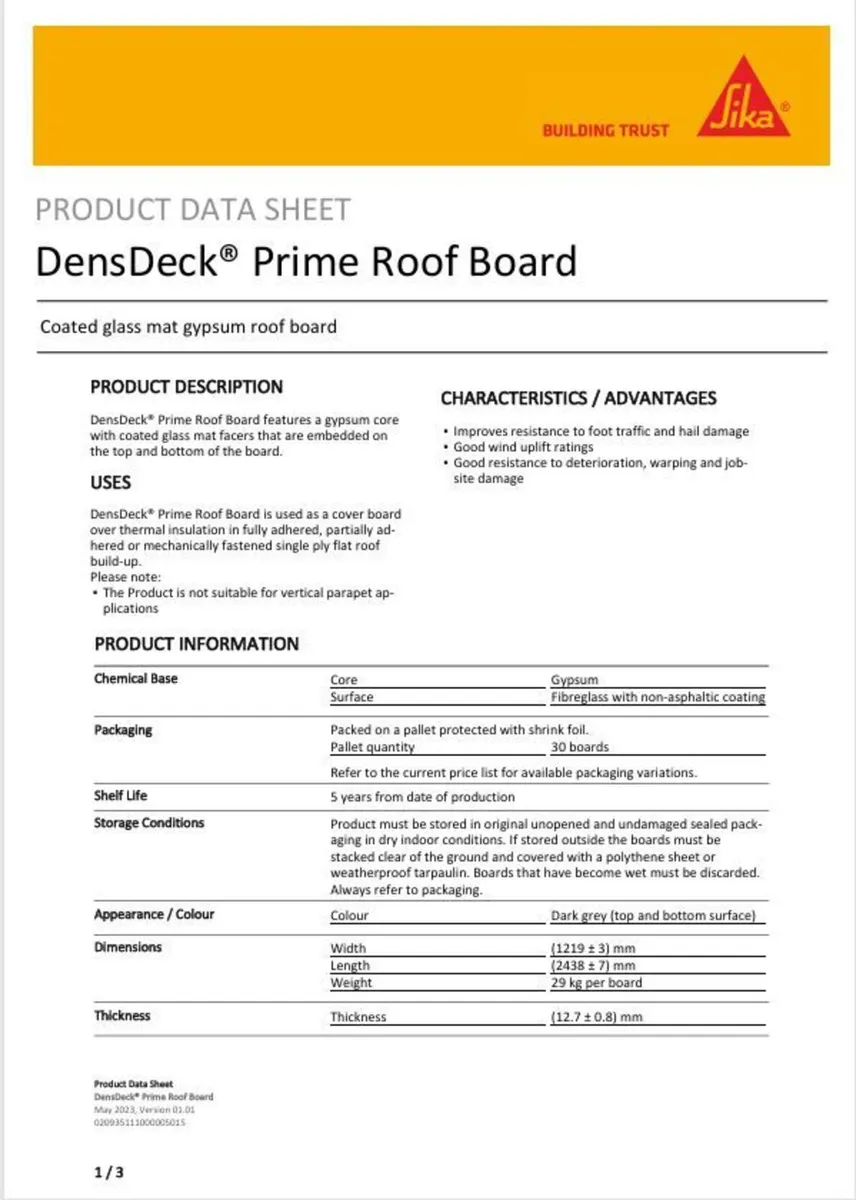 2500 m2 DensdeckFire Proof 12.7 mm  Roof  / Other