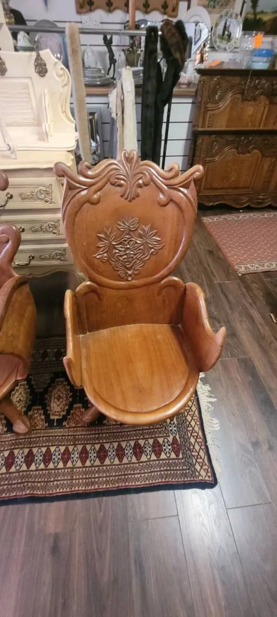 carved wooden swivel armchairs.125 each. - Image 3