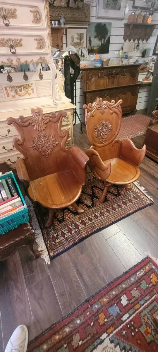 carved wooden swivel armchairs.125 each. - Image 1