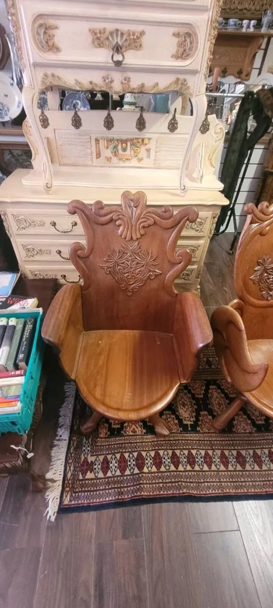 carved wooden swivel armchairs.125 each. - Image 2