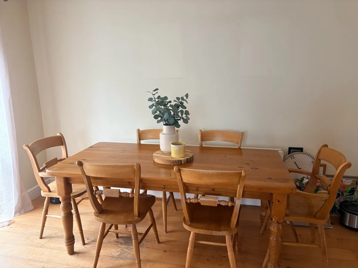 Large Solid Pine Dining Table & 6 Chairs – 6ft - Image 2
