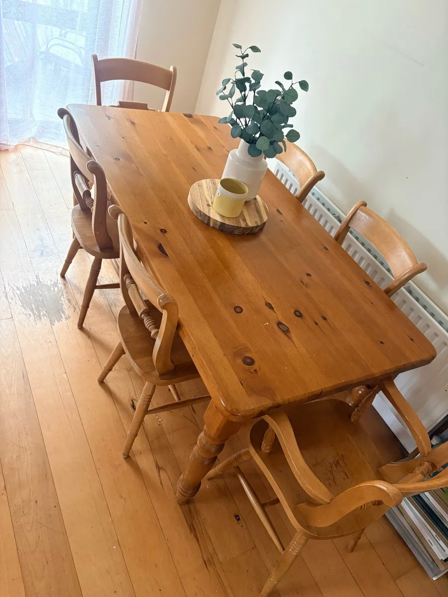 Large Solid Pine Dining Table & 6 Chairs – 6ft - Image 1