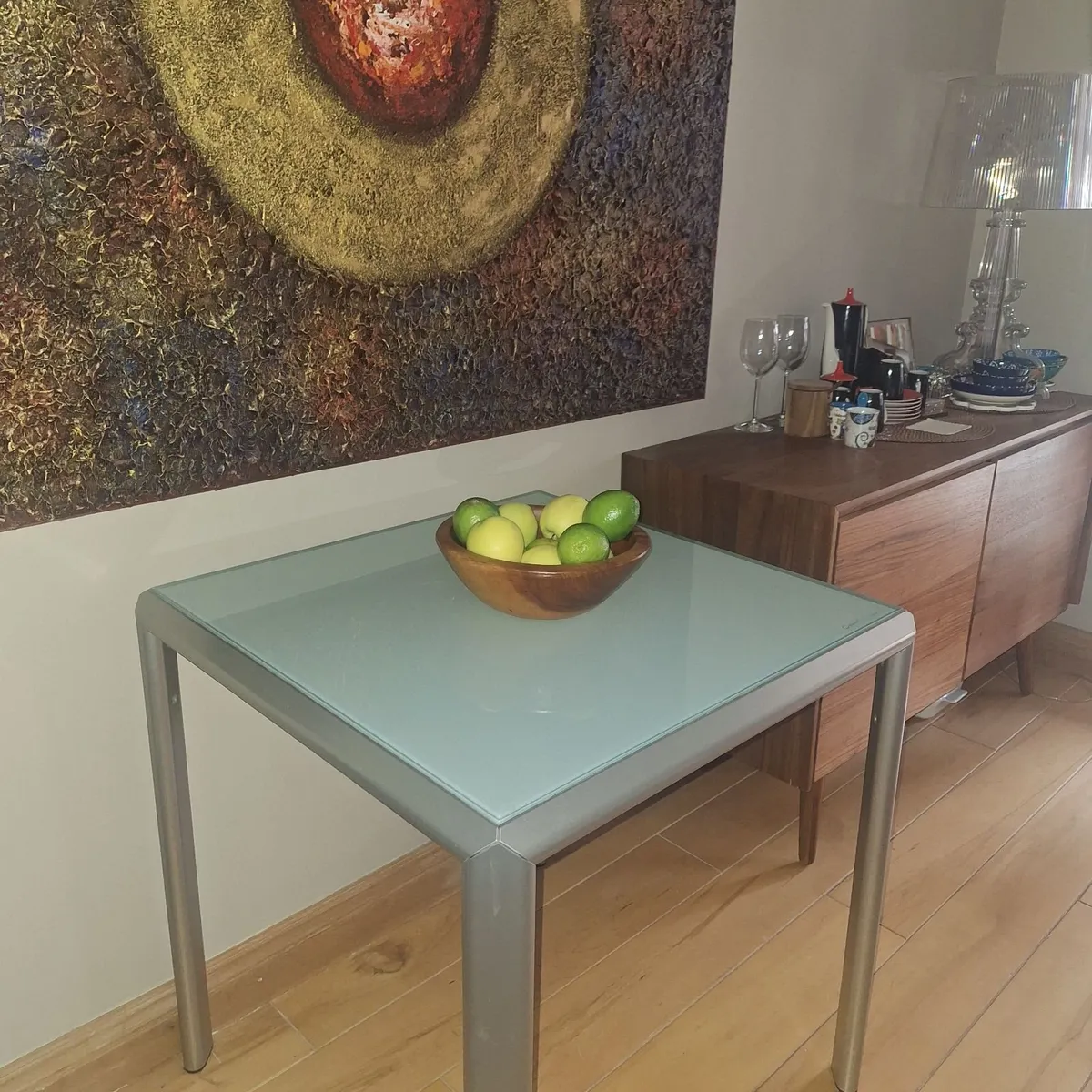 Calligaris Square Glass & Metal Dining Table - Image 1