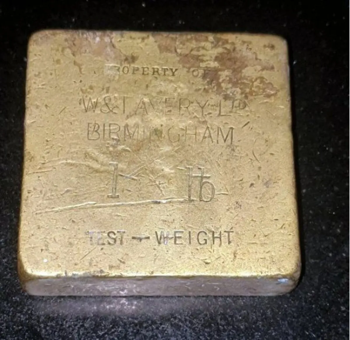 Antique W&T Avery 1lb Brass Scale Test Weight - Image 2