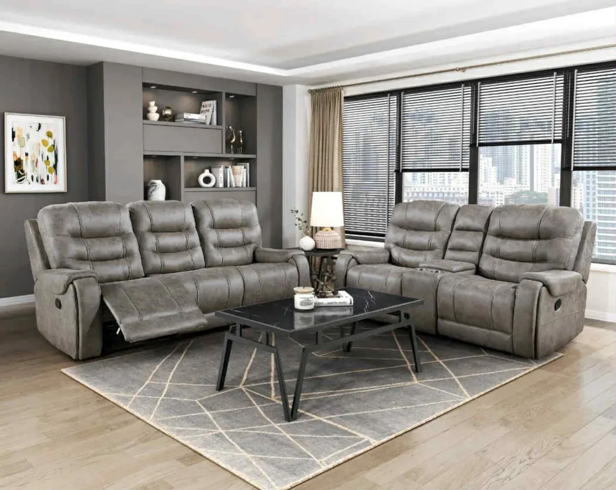 Maddison 3+2 or 3+1+1 Grey Fabric Recliner Sofa - Image 1