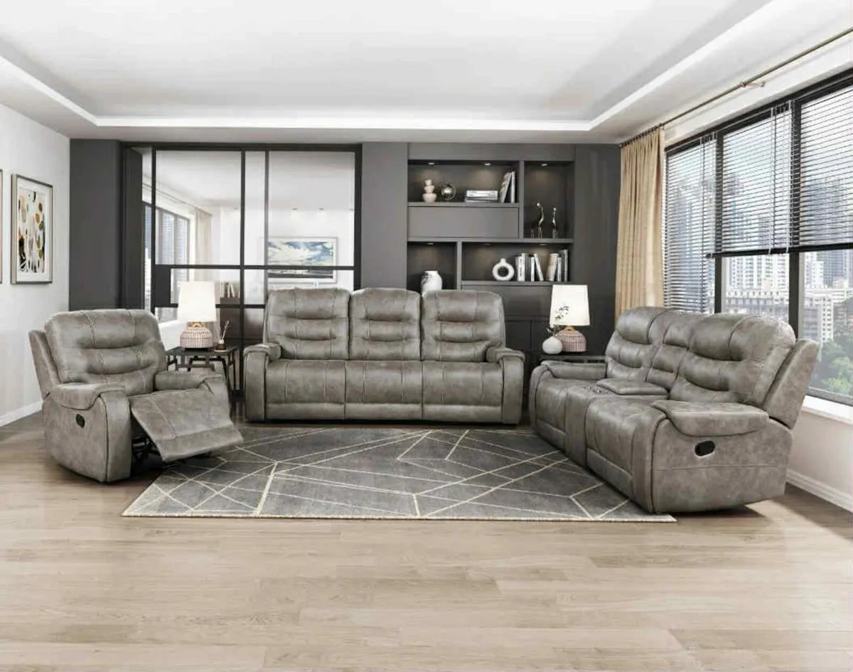 Maddison 3+2 or 3+1+1 Grey Fabric Recliner Sofa - Image 2
