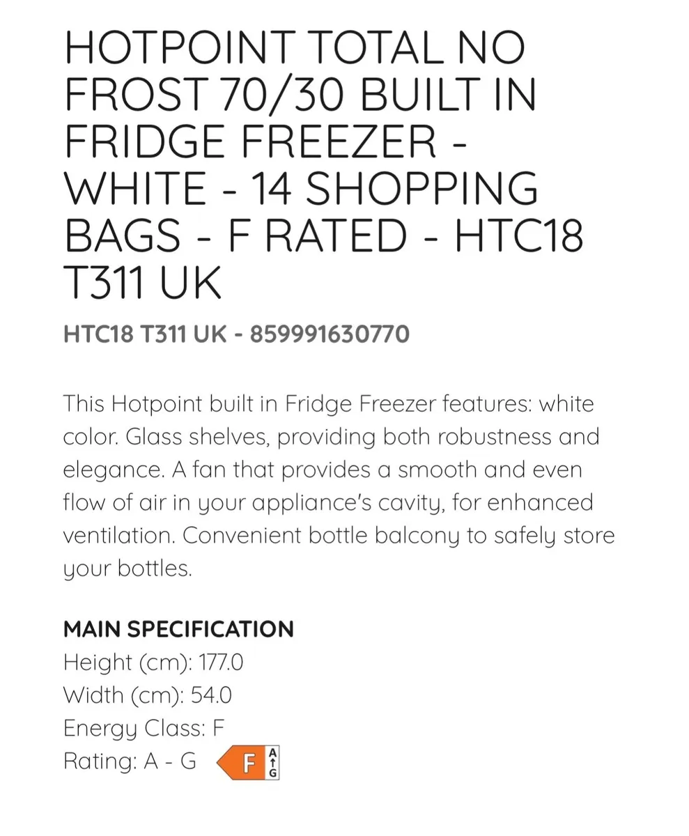 Incorporate fridge freezer -The Hotpoint HTC18 T31 - Image 1