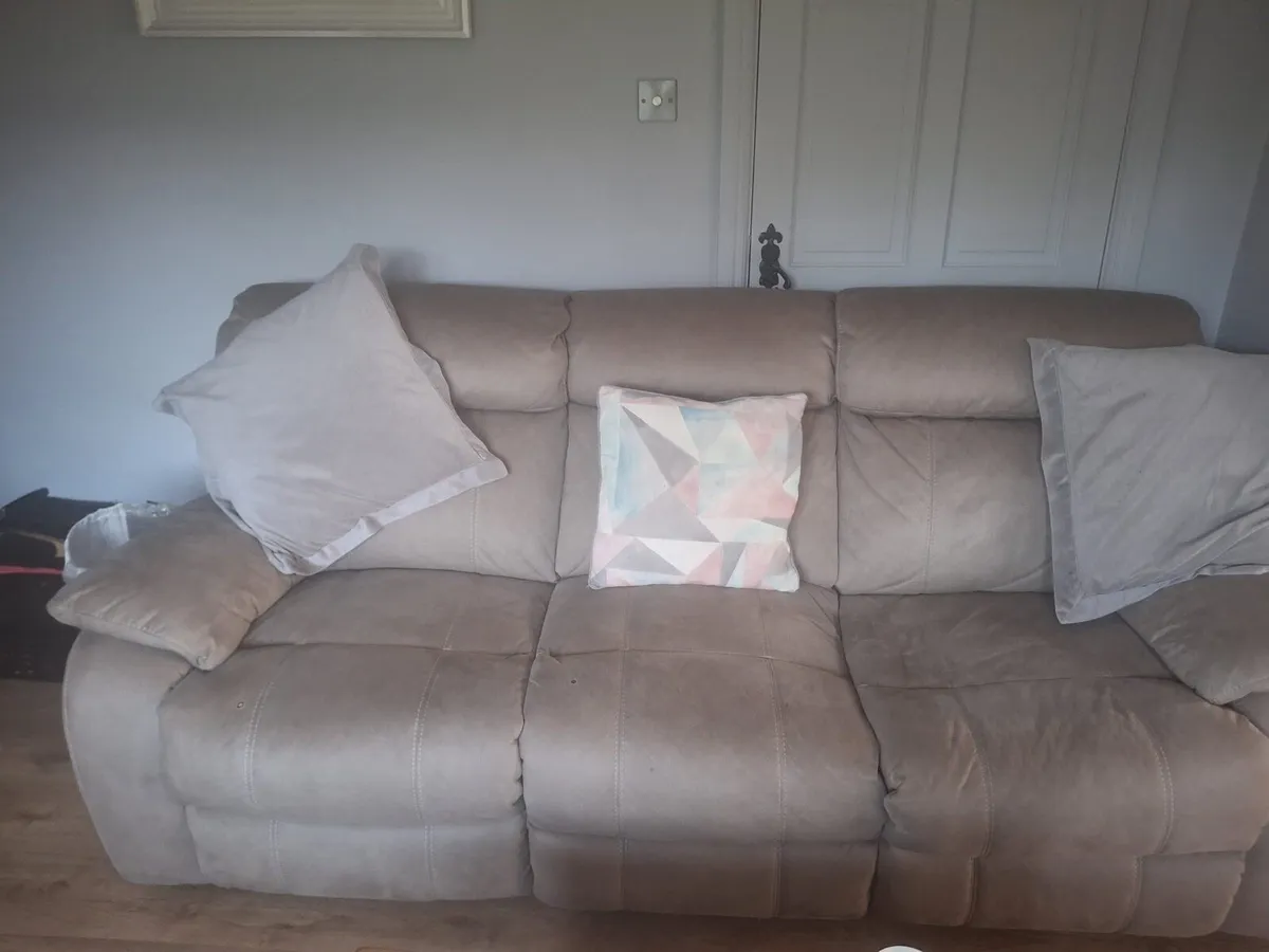 Sofas x2 - light grey Suede Recliners - Image 1