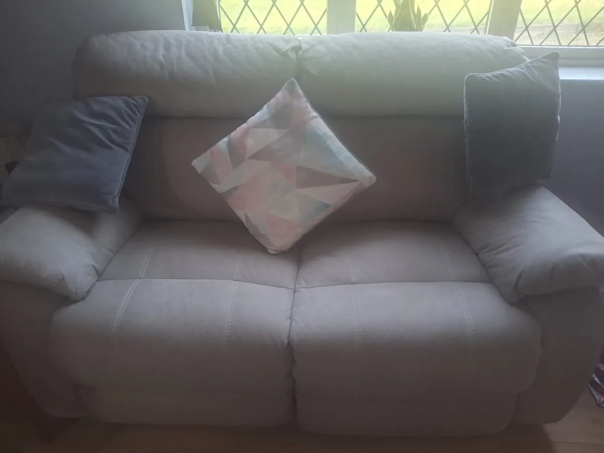 Sofas x2 - light grey Suede Recliners - Image 2