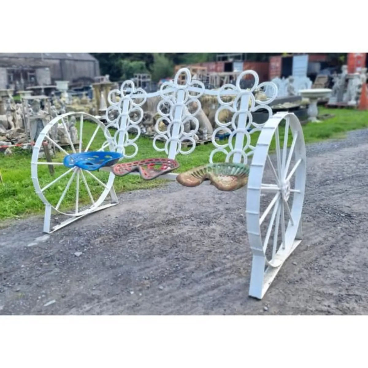 Cart Wheel Bench With Tractor Seats KAS1360 - Image 2