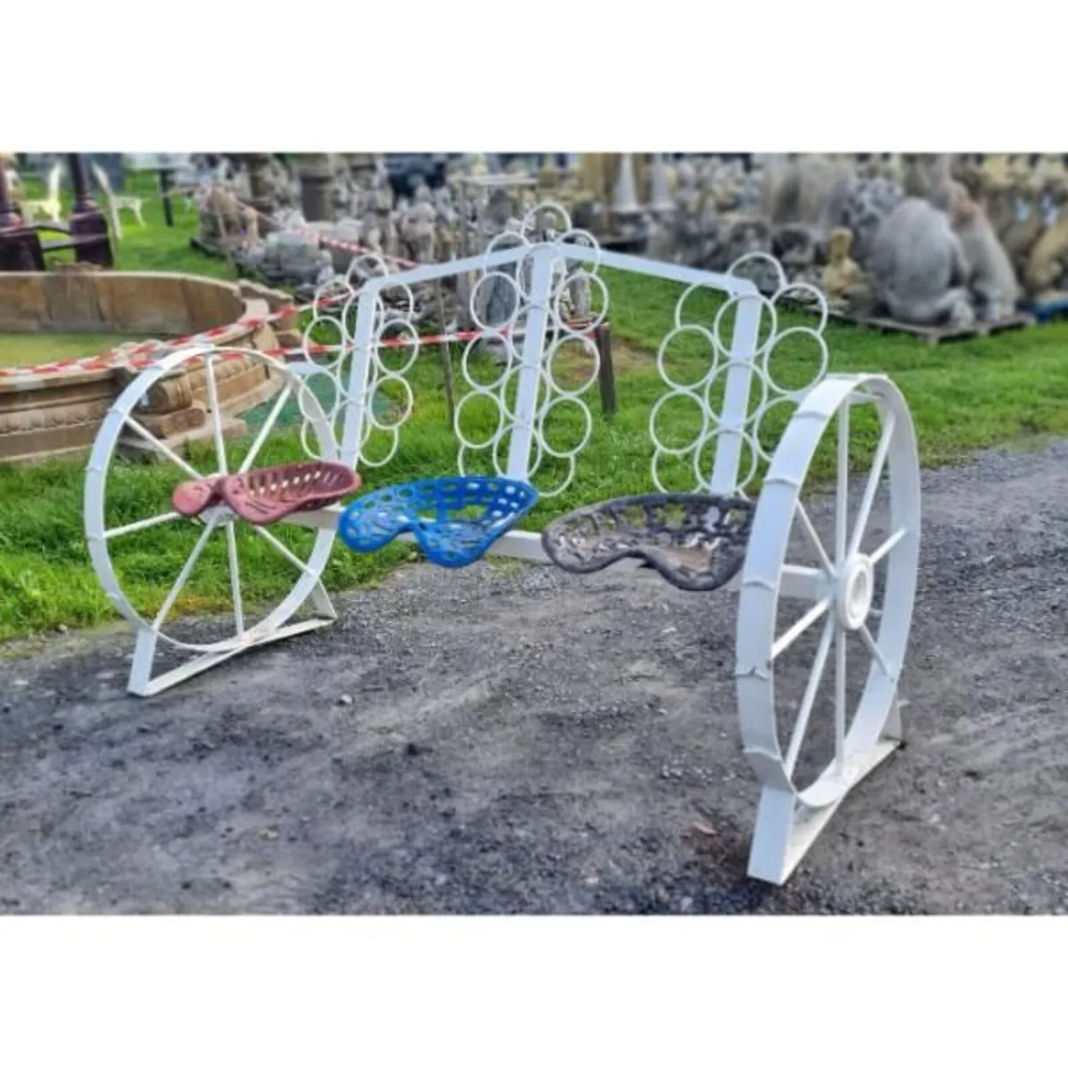 Cart Wheel Bench With tractor Seats KAS1359 - Image 1