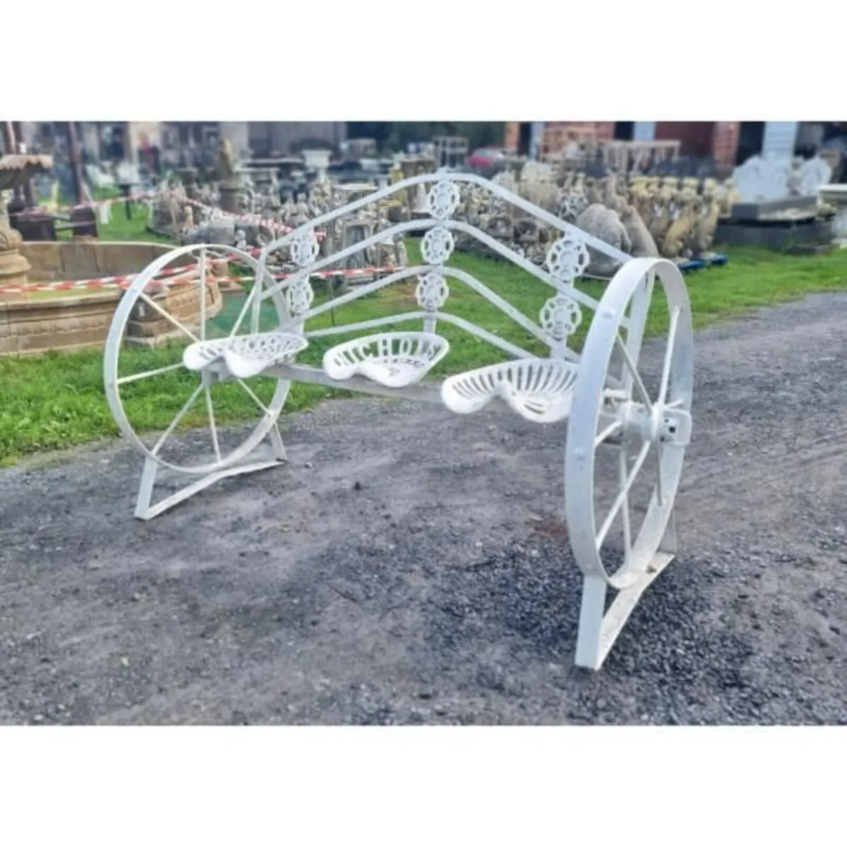 Cart Wheel Bench With tractor seats White KAS1358 - Image 1