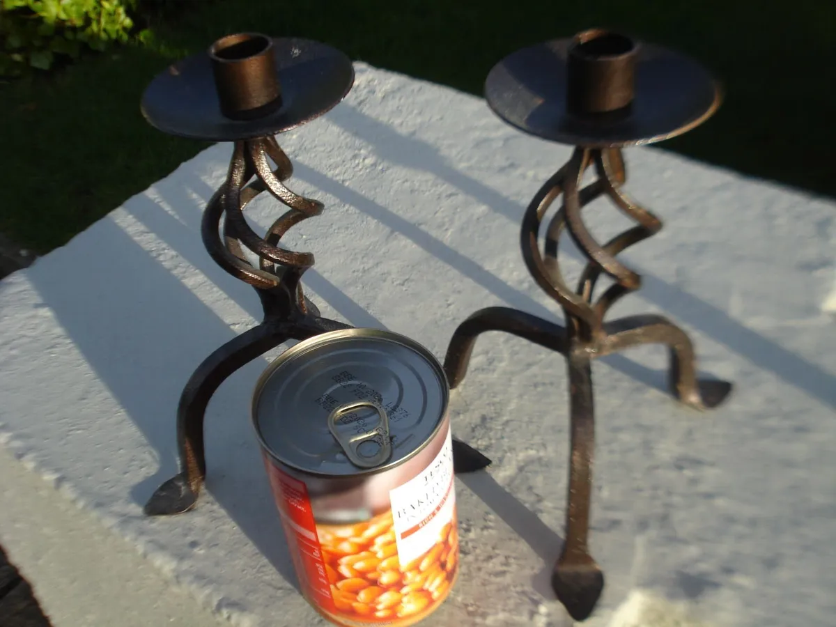 PAIR OF CLASSIC IRON CANDLE STICKS. - Image 3