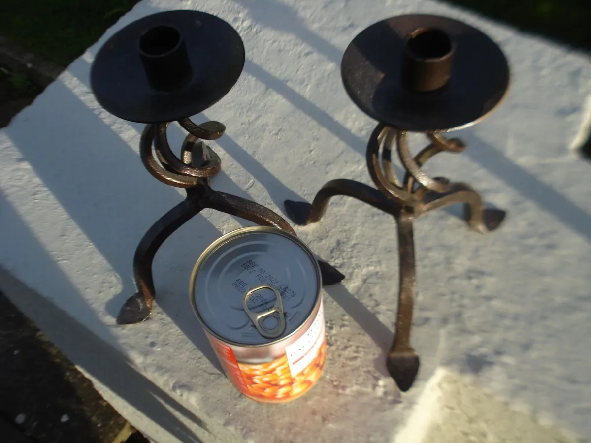 PAIR OF CLASSIC IRON CANDLE STICKS. - Image 2