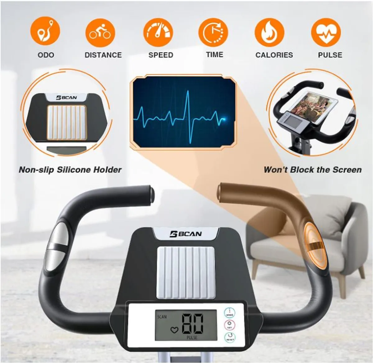 BCAN Folding Exercise Bike with Magnetic Resistance, Pulse Monitor and Comfortable Seat - Image 3