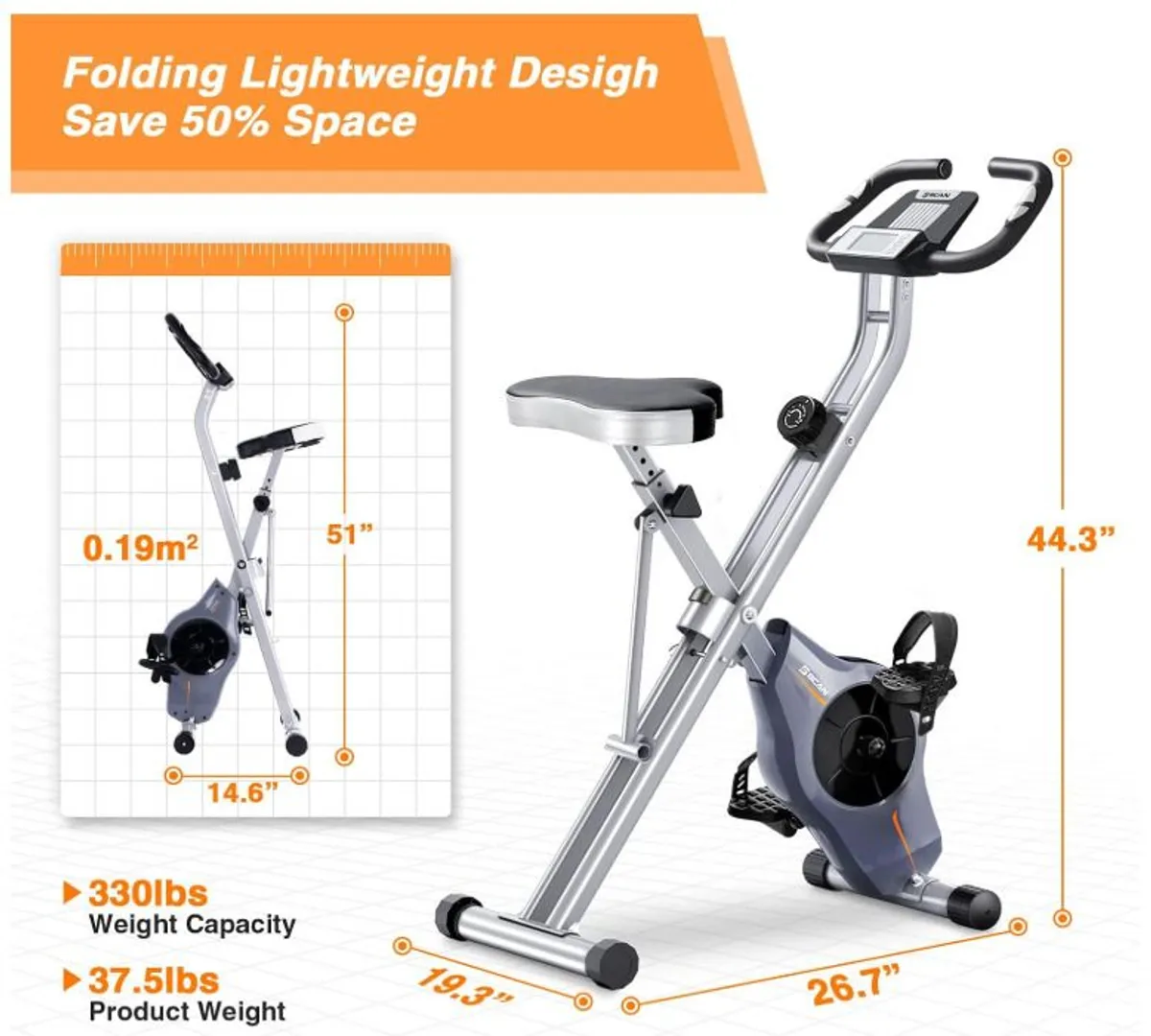 BCAN Folding Exercise Bike with Magnetic Resistance, Pulse Monitor and Comfortable Seat - Image 1