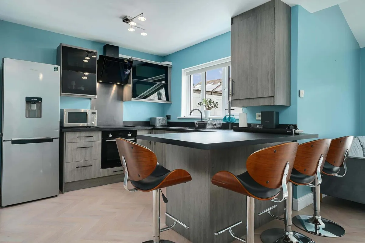 Modern Grey Kitchen Cabinets, Large Island Counter - Image 2