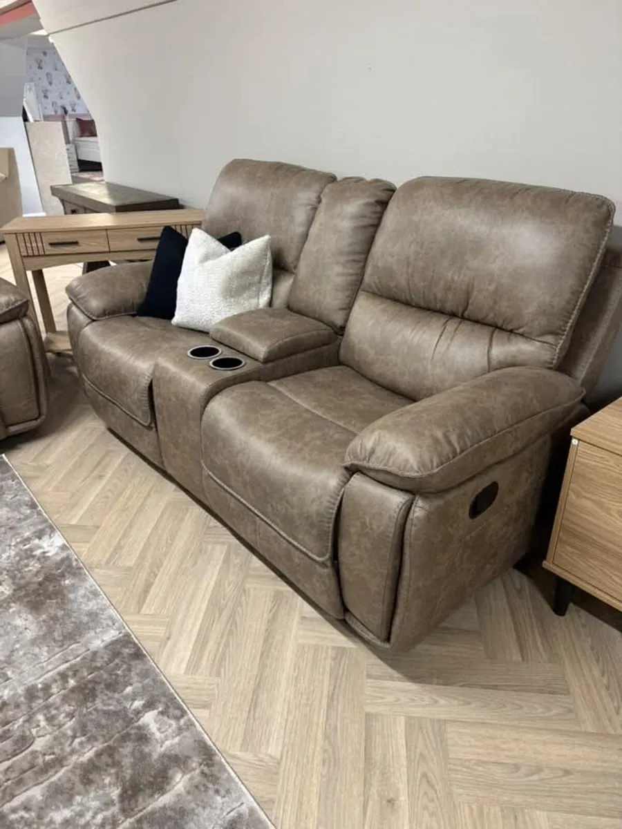 Oxford Grey & Brown Suede Leather Recliner Sofa - Image 4