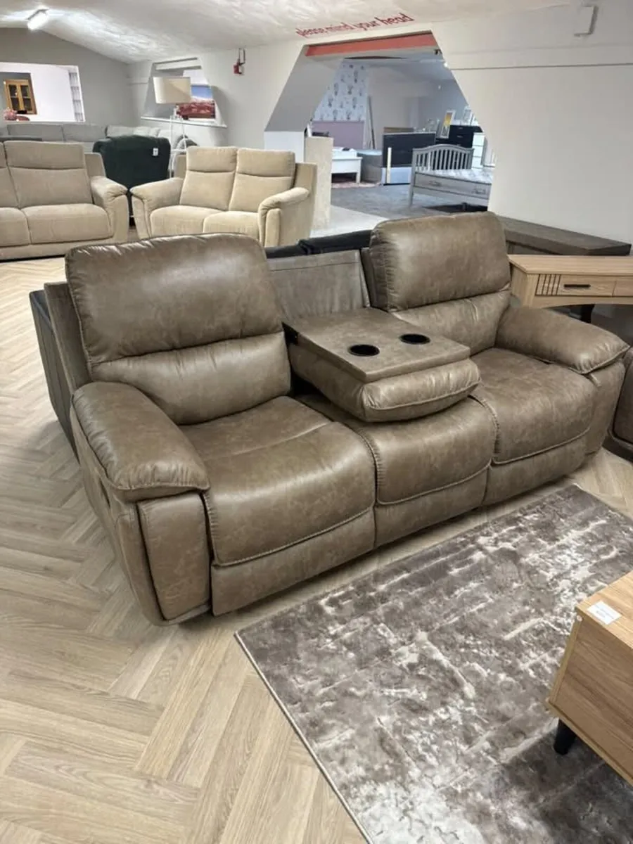 Oxford Grey & Brown Suede Leather Recliner Sofa - Image 3