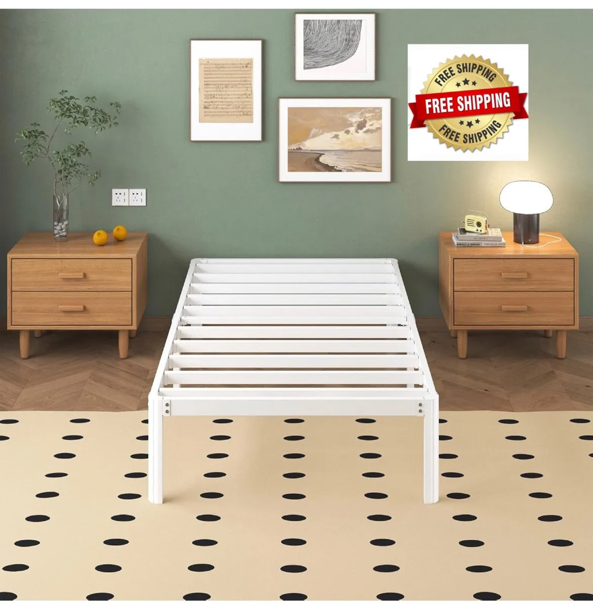 3ft Single Bed Frame with Rounded Corner Legs, Hea - Image 1