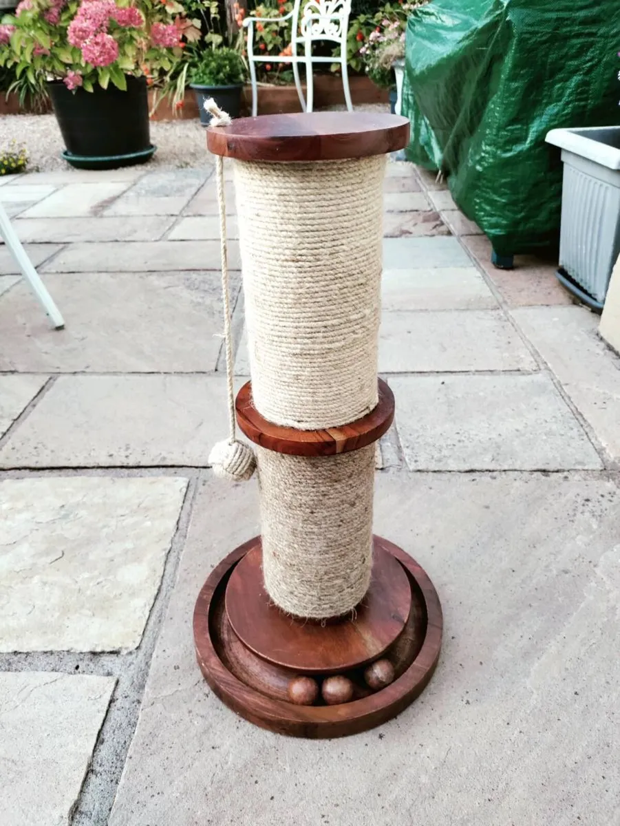 Wooden ball and string cat plaything - Image 1