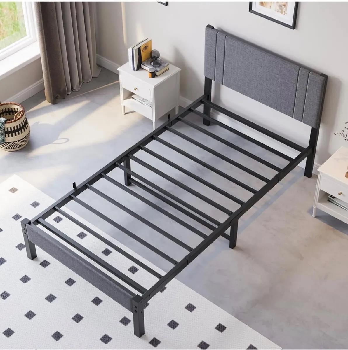 Metal Single Bed Frame with Storage and Shelf Head - Image 2