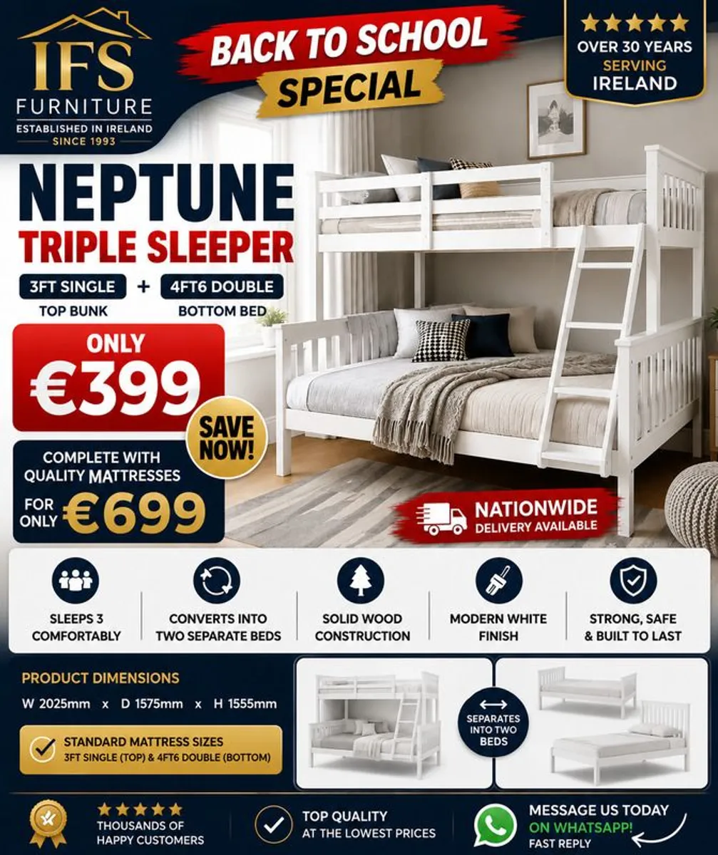 Triple sleeper Bunk Beds TO CLEAR 3ft over 4ft6 ONLY 399 EURO