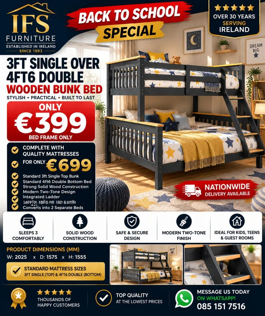 Triple Sleeper Bunk Bed 3ft over 4ft6 - Image 2