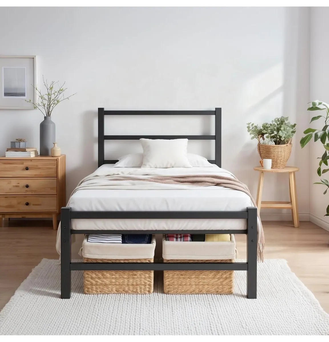 Single Bed Frame, 3ft All Metal Slats Support Plat - Image 2