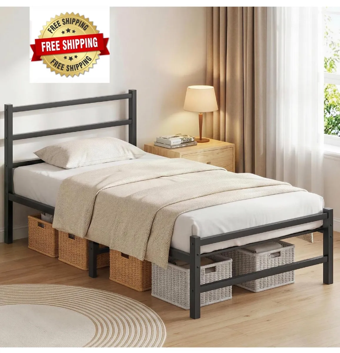 Single Bed Frame, 3ft All Metal Slats Support Plat - Image 1