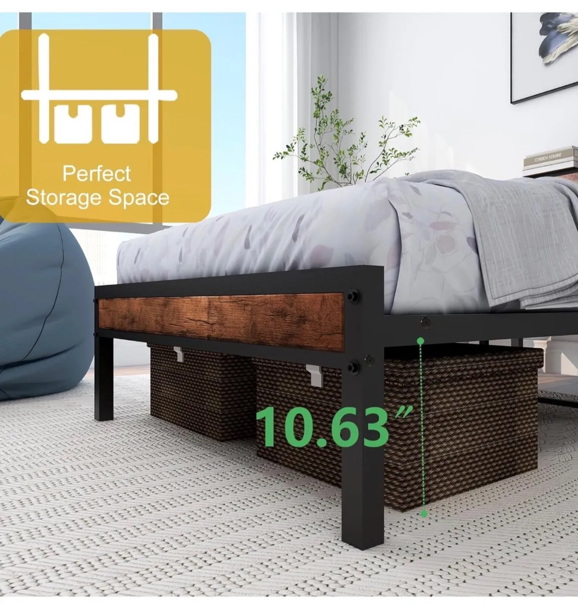 Single Bed Frames with Wooden Storage Headboard, N - Image 3